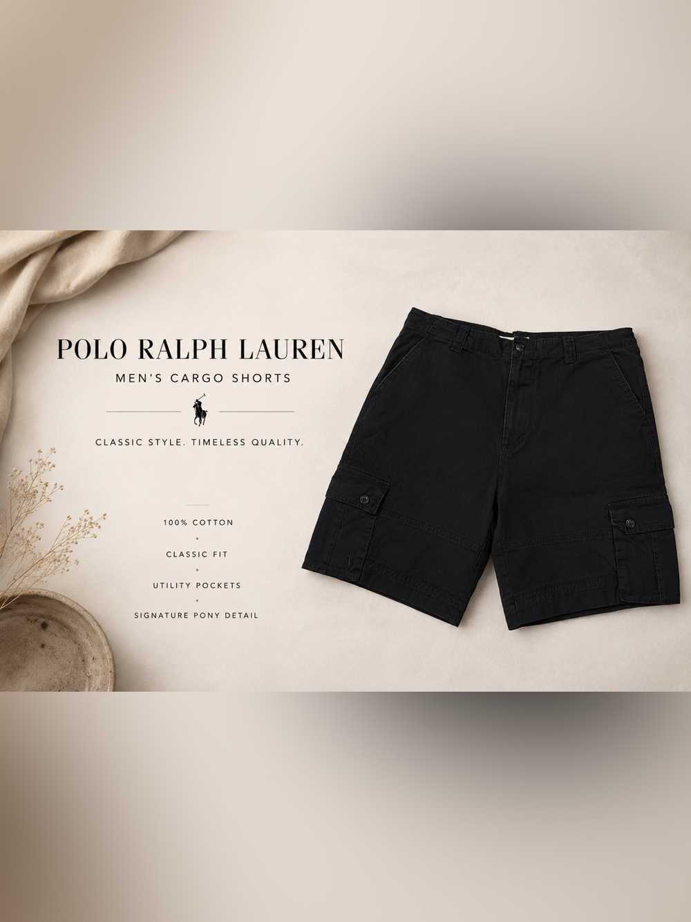 Ralph Lauren Men’s Black Cargo Shorts - Classic Utility Style